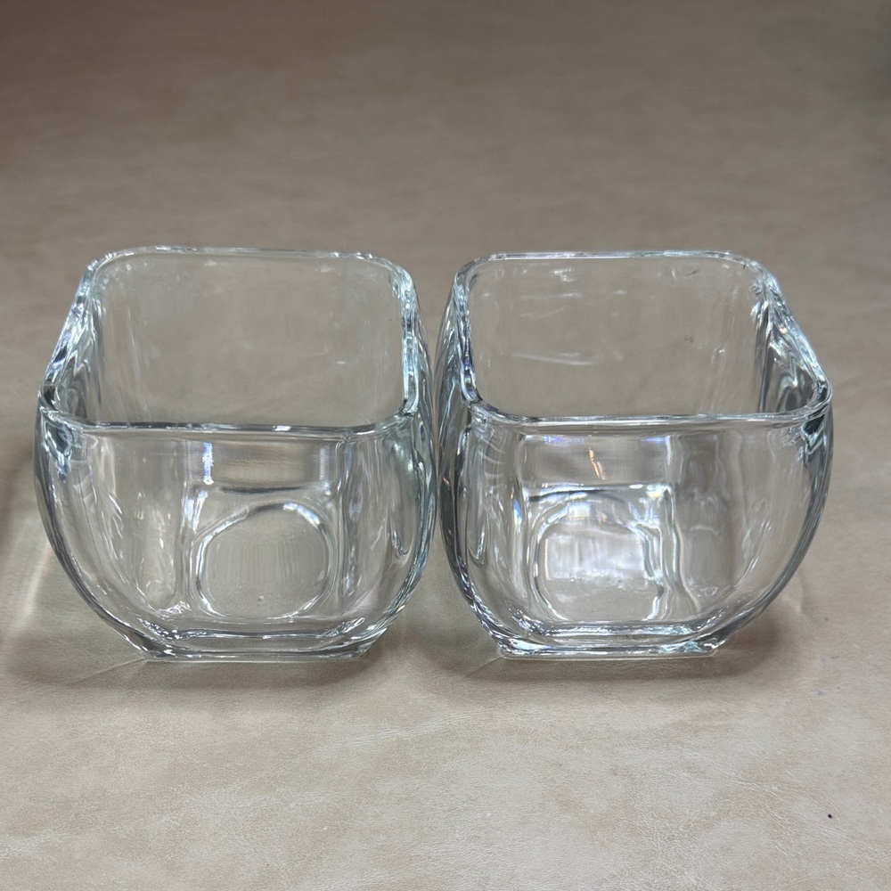 Set of Two Clear Glass Square Candle Holders 4"